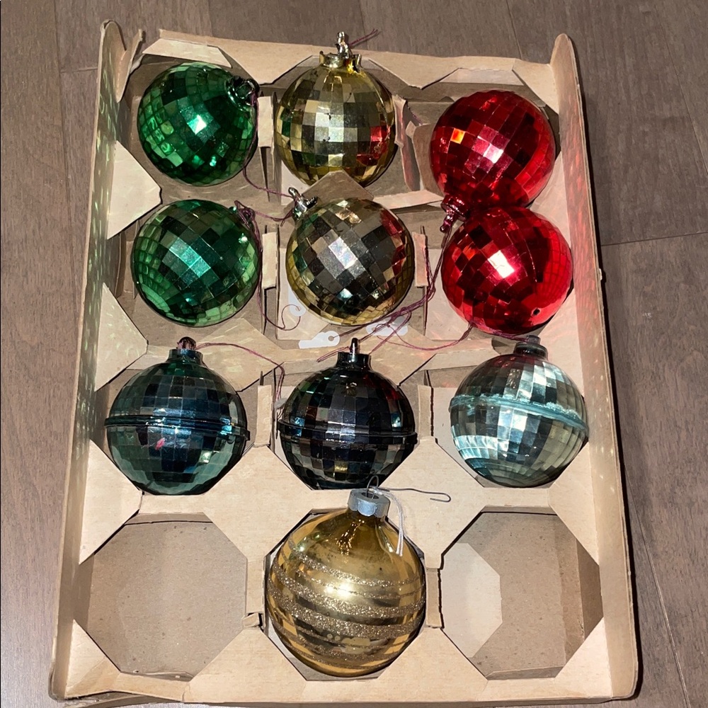 Bradford Vintage Red, Green, Gold and Blue Disco Ball Holiday Ornaments